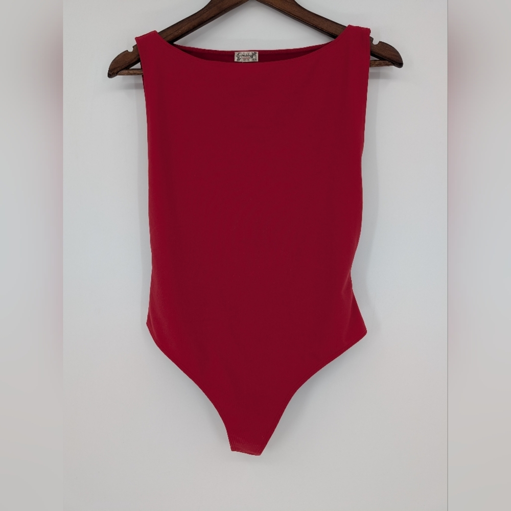 NWT Intimately Free People Red Raven Bodysuit Sz.S Boat Neckline Dropped Armhole